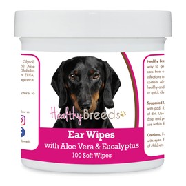 Healthy Breeds Dachshund, Smooth Black and Tan, Ear Cleaning Wipes with Aloe & Eucalyptus for Dogs 100 Count
