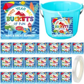 Dunzoom 48 Pcs End of Year Gift Tags Last Day of School Happy Summer Gift Tags with String Bucket Labels End of Summer Vacation Classroom Graduation Party Favor for Bucket Beach Pool Goody Bag(Bucket)