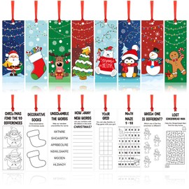 Jetec 80 Pcs Merry Christmas Color Your Own Bookmarks for Kid with Ribbon Bulk DIY Coloring Theme Blank Elk Bookmarks with Snowman Christmas Tree Classroom Craft Supplies Classroom Decorate (Santa)