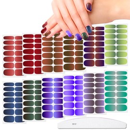 JERCLITY 12 Sheets Dark Nail Wraps Gradient Solid Color Nail Polish Strips with Nail File Self-Adhesive Purple Green Nail Stickers Full Nail Wraps for Women Nail Art