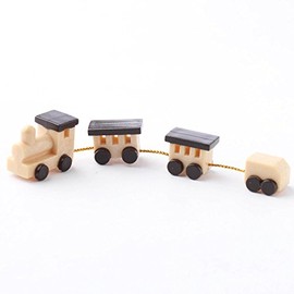 4 Adorable Miniature Wood Toy Train Sets Held Together by Gold Strings for Dollhouses, Fairy Gardens, Displays and Crafting