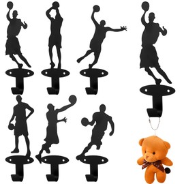 Zonon 6 Set Basketball Players Dunk Silhouette Coat Hooks with 12 Screws, Metal Basketball Towel Hooks Wall Mounted Hanger Sports Wall Art Sign for Bedroom Room Decor Hats Keys Hanger Display