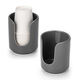 Viosuniu 3 oz Original Ceramic Bathroom Cup Dispenser with 5 PLA Paper Cups, Bathroom Essential Accessories for Mouthwash Cup Holder (2 Pack, Grey)