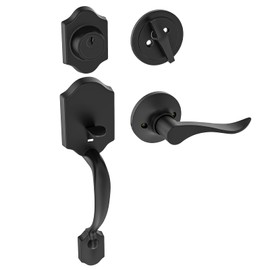 HOSOM Matte Black Front Door Handle Set, Exterior Door Lock Set with Deadbolt, Single Cylinder, Reversible for Right and Left Handed Doors