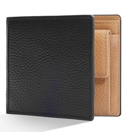 Pomelo Best Men's Bi-fold Wallet, Genuine Leather, Large Capacity, RFID Skimming Prevention, Easy to Use, Foldable, Thin, Present, Cosmetic Box, Black