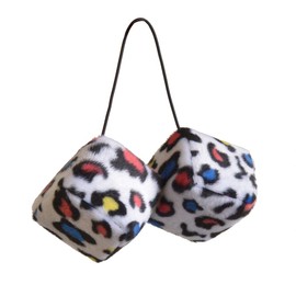 BDK Hanging Car Dice - Novelty Fuzzy Vintage Animal Print (Colorful Leopard)