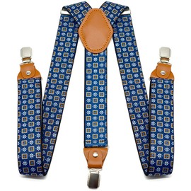 Guador Men's Braces, Y Style Braces for Men, Wide 3.5 cm Braces, Men's Extra Strong Adjustable Braces, Wide One Size, Blue (Yellow Leather)