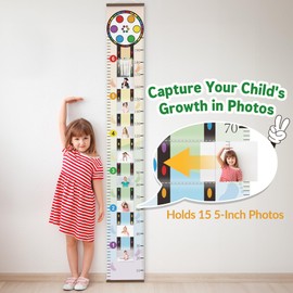 Projector Growth Chart for Kids with Picture Frames, Height Measurement Ruler Milestone Markers, Foldable Kids Height Wall Chart, Birthday Keepsake Gift for Toddler Boy Girl Room Wall Decor (Rainbow)