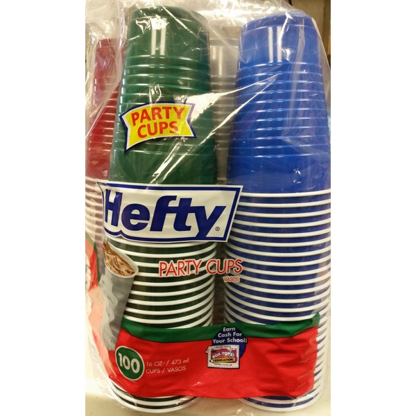 Hefty Assorted Party Cups, 16 Oz, 100 Ct (Blue Red