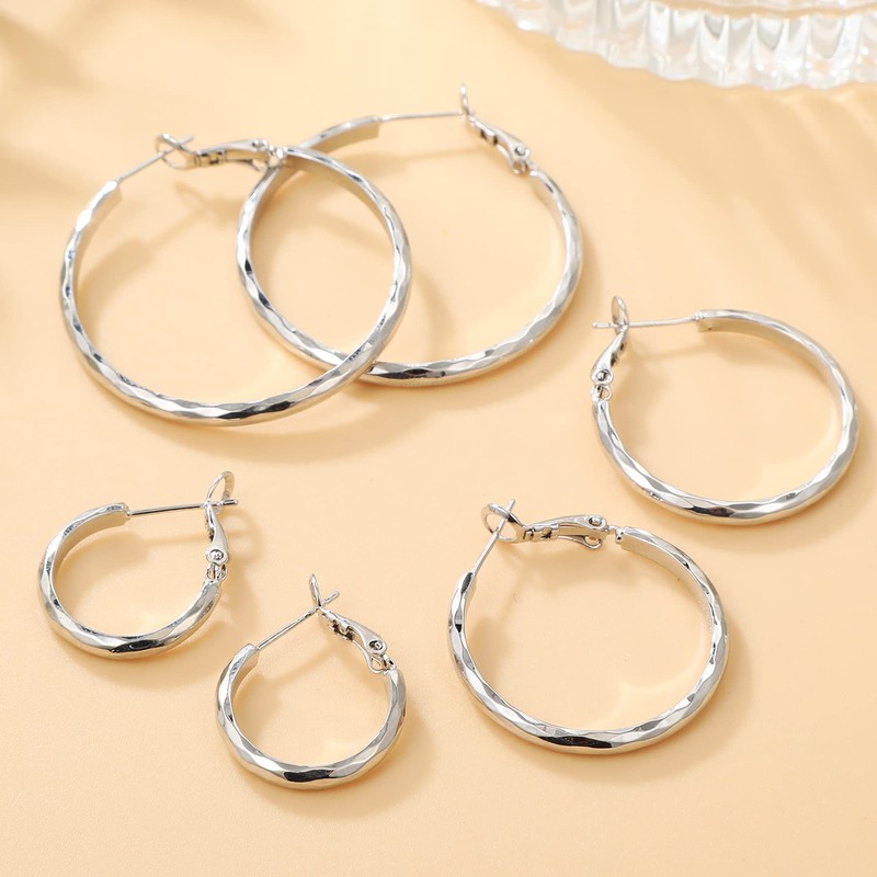 OOOPEL Sterling Silver Hoop Earrings for Women Diamond-Cut Silver Hoop