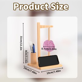 Yarn Holder Magnetic Wooden Wool Yarn Holder Crochet Yarn Spinner Large Wool Holder Magnetic Yarn Ball Holder Stand with Crochet Cup & Phone Stand, for Crochet Lovers Crocheting & Knitting (Log Color)