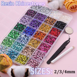 30000Pcs Resin Rhinestones for Crafting, Multicolor 2/3/4mm Flacktback Gems with 1Pcs B7000 Jewelry Glue, Bedazzling Crystal for DIY Crafts Clothing Tumblers Mugs Shoes Fabric Nail Art