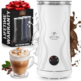 Zulay 4-in-1 Milk Frother and Steamer - Automatic Hot and Cold Foam Maker with Auto Shut Off & Temperature Control for Coffee, Latte, Cappuccino, Hot Chocolate - White