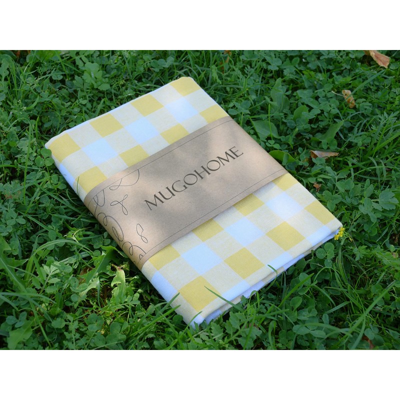 100% Cotton Fabric Gingham Table Cloth 140x160 Rectangular Natural Buffalo