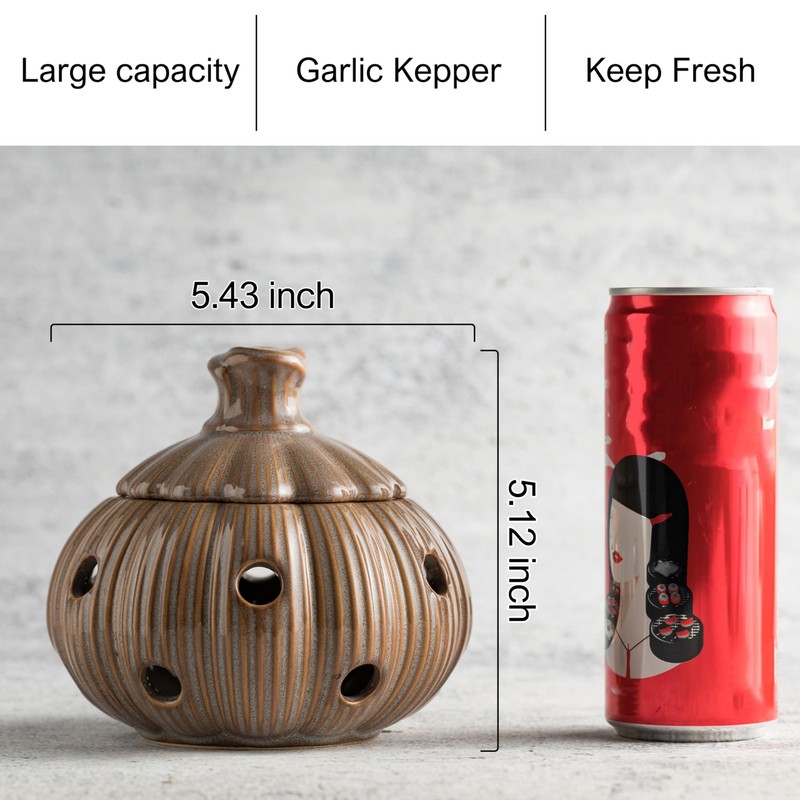 Ceramic Garlic Keeper with Lid and Holes Garlic Saver and