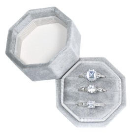 Vicoter Velvet Rings Box 3 Slots Rings Gift Box Jewelry Ring Display Holder Case for Proposal Engagement Wedding Ceremony 3 Slots Octagon (Grey)