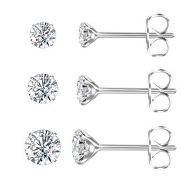 Titanium Earrings Hypoallergenic Women Men Girls G23 Titanium Stud Earrings Cubic Zirconia Stud Earrings 2/3/4/5 mm, Titanium, Cubic Zirconia