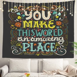 Shrahala School Inspirational Words Wall Tapestry, Motivational Quote Unique Handdrawn Lettering Wall Hanging Large Tapestry Decoration Polyester Fiber for Dorm Room Bedroom 39.1" L x 59.1" W