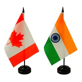 2 Pack Canada & Indian Desk Flag, 1 India Table Flag,1 Canadian Desk Flag,Indian Office Table Flag on Stand Base, Decorations for Offices, Families, Conference rooms