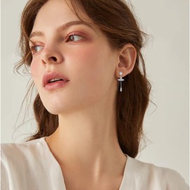 POPLYKE Sterling Silver Cross Drop Dangle Earrings Petite Earring Jewellery for Men Women