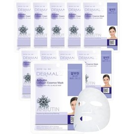 DERMAL Korea - 10 Mascarillas faciales: Arbutin Collagen Essence Mask | Paquete de 10 Mascaras Coreanas con Arbutina, Colágeno y Vitamina E. Piel Radi