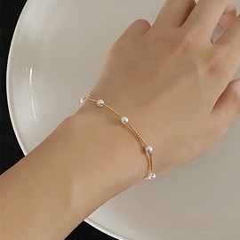 Gold Bracelets for Women Dainty Silver Pearl Beaded Bracelet Freshwater Pearl Bracelet Bridesmaid Wedding Dress Accessories Jewelry for Brides