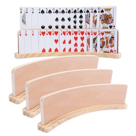 GOTHINK Set of 4 Curved Wooden Playing Card Holder for Kids Adults Cards Holders for Playing Cards 14x1.6x4 In Anti-Slip Card Tray for Bridge Canasta Strategy Card Game - Collection Card Display Stand