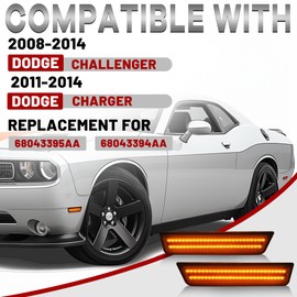 HECASA LED Side Marker Lights Compatible with 2008-2014 Dodge Challenger Charger Front Bumper Signal Lamps Replacement for 68043395AA 68043394AA Left & Right (2Pcs Smoke Lens Amber Light)