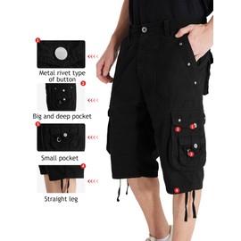 VOPOKER Men's Ripstop Cargo Shorts Long Cotton Twill Straight Leg for Work Outdoor Black 36