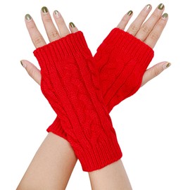 UTTPLL Fingerless-Crochet-Thumbhole-Warmers-Mittens Women Winter Warm Arm Warmers Cable Knitted Gloves Accessories for Typing Driving Cosplay Christmas Red
