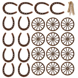 24 Pcs Western Theme Party Decorations，KSKSPE Birthday Table Centerpieces Mini Horseshoes Wagon Wheel Horse Rodeo Decor for Crafts Wedding Party Favor, Wild West Cowboy Western Party Decor