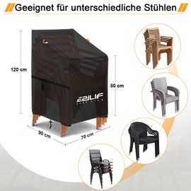 Ezilif Garden Chair Cover 70 x 90 x 80/120 cm, Protective Cover, Waterproof, Windproof, Anti-UV, Dustproof, Winterproof, 420D Oxford PU Garden Chairs, Protective Cover, Tear-Resistant, Balcony