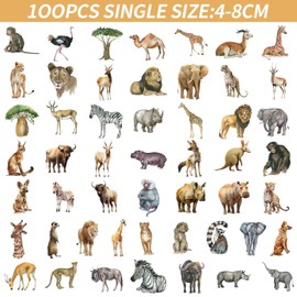 CVFRTT 100 African Animal Stickers, Waterproof Stickers, Creative Animal Stickers, Can Be Used To Decorate Scrapbooks, Water Bottles, Skateboards, And Luggage