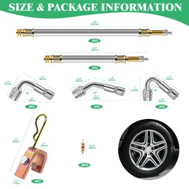Yauhar 15pcs Valve Stem Extension with Tire Valve Stem Cores Kit, 45 90 135 Degree Brass Valve Stem Extender and 7" 12" Stainless Steel Braided Stem Extension Adaptors for Most Cars Truck