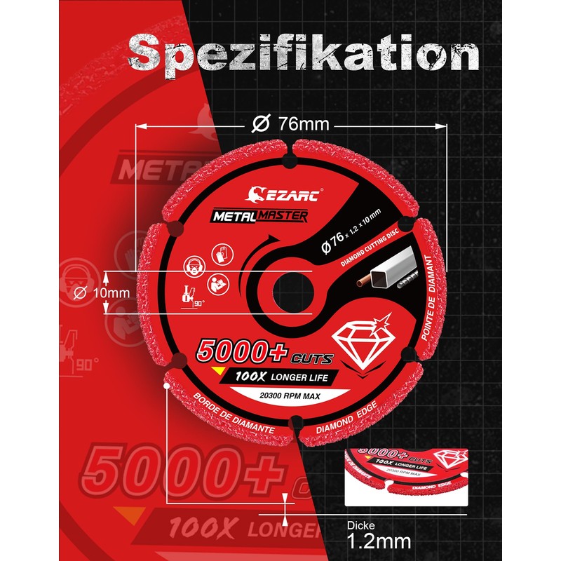 EZARC Diamond Cutting Disc 76 x 1.2 x 10 mm
