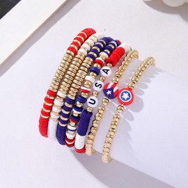 Long tiantian America 250th Birthday Bracelet Red White Blue Patriotic Bracelet Stack American Flag Independence Day 4th of July 250 Years Anniversary Accessories