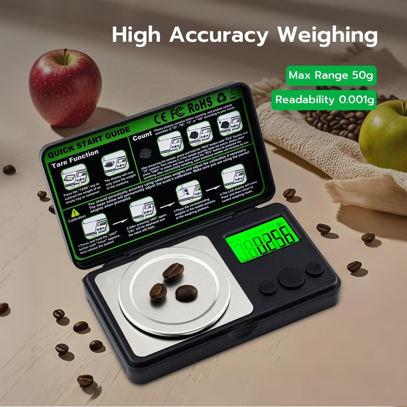 Mcbazel Digital Milligram Scale 50g/0.001g Precision Pocket Scale,7 Units, Tare
