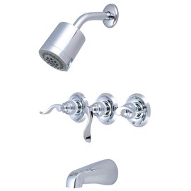 Kingston Brass KB8231NFL NuWave French 3 Handle Tub and Shower Faucet, Polished Chrome,3-1/8 inch Diameter Escutcheon