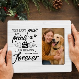 DIMSEOIUS Dog Memorial Gifts for Loss of Dog Frame, Pet Loss Sympathy Gift Picture Frame, You Left Paw Prints on Our Hearts Frames Fits 4x6 Photo