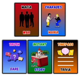 5-in-1 Party Games: Mafia War, 180 Crazy Charades, 150 Trivia Questions, Hilarious Story-Building, and Unheard Truth or Dare Challenges, up to 30 Players