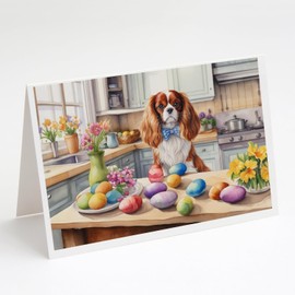 Caroline's Treasures DAC6785GCA7P Decorating Easter Cavalier Spaniel Greeting Cards Pack of 8 Blank Cards with Envelopes Whimsical A7 Size 5x7 Blank Note Cards