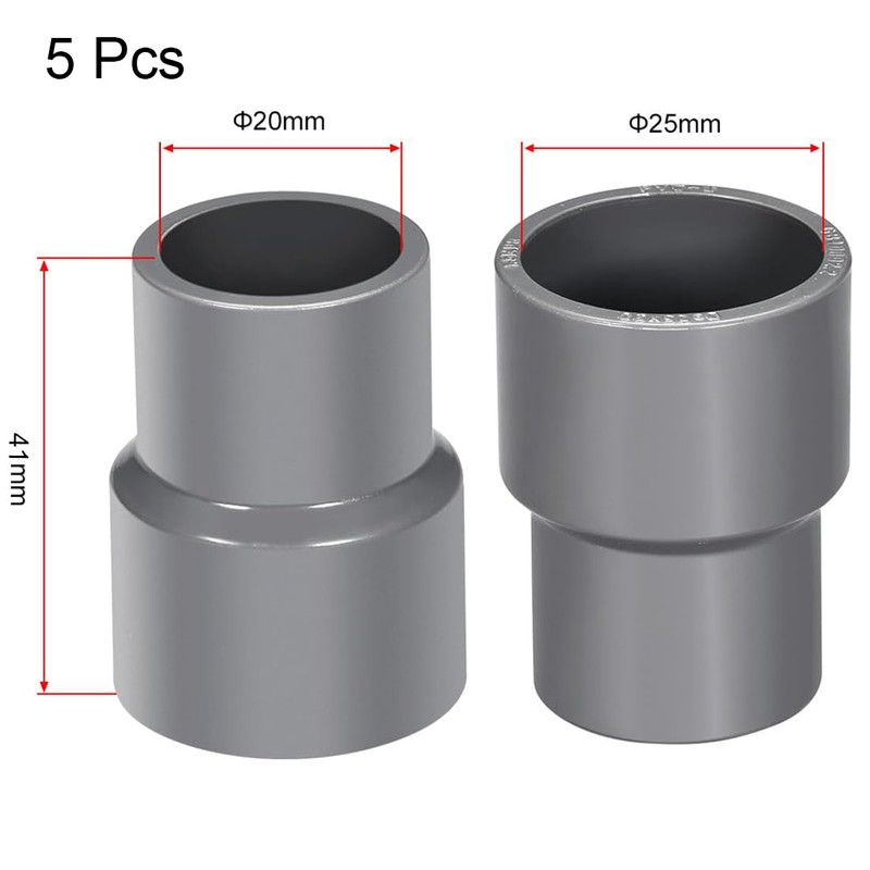 TOP-VIGOR 5Pcs PVC DWV Reducing Coupling, 20mm x 25mm Socket