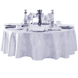 Newbridge Barcelona Luxury Damask Fabric Tablecloth, 60” Wide x 84” Oval, White, 100% Polyester, No Iron, Soil Resistant Dining Room, Party and Banquet Table Cover