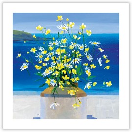 Museums & Galleries Birthday/Blank Greeting Card - Blank Card for Men/Women with Artistic Coastal view Floral Bouquet Design - General Card Suitable for Any Occasion