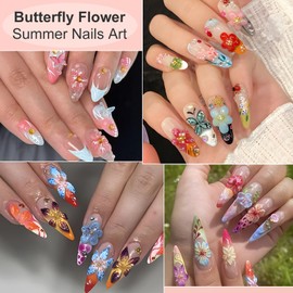 Wugbc 50PCS Nail Charms Butterfly Mixed Color 3D Nail Art Design Cute Summer Nails Accessories for Women Manicure Decorations Colorful Flowers Butterfly Nail Rhinestones Supplies