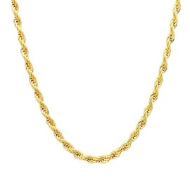 QREEMUU 14K Solid Yellow Gold Rope Chain Necklace for Women and Men, 1.5mm,2mm,3.2mm and 4.2mm Thick, Durable Design in Lengths from 16 to 36 Inches(1.5mm, 16inch)