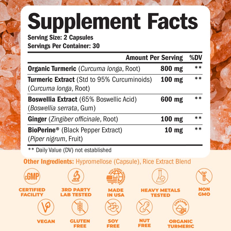 Turmeric Supplement with 65% Boswellia Extract Capsules - Turmeric Curcumin