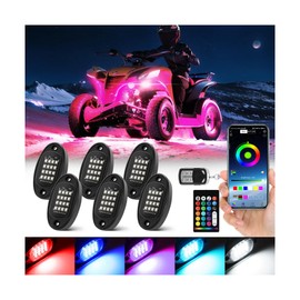 6 Pods Segmented RGB LED Rock Lights for ATV UTV RZR SXS Golf Cart Truck Off-Road Pickup, Waterproof Multicolor Neon Underglow Kit with APP/RF Remote Multi Zone Control Sync Music Red Brake Light 12V