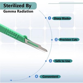 Box of 10 Disposable Surgical Sterile Scalpel Blades #15 Made of Stainless Steel with Sturdy Graduated Plastic Handle for Lab Students, Cutting, Carving, Repairing, Dermaplaning + More