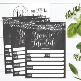 50 Rustic Invitations, Chalk Bridal or Baby Shower Invite, Chalkboard Birthday, Wedding Rehearsal Dinner Invites, Engagement Bachelorette Reception Anniversary, Housewarming, Graduation, Sweet 16